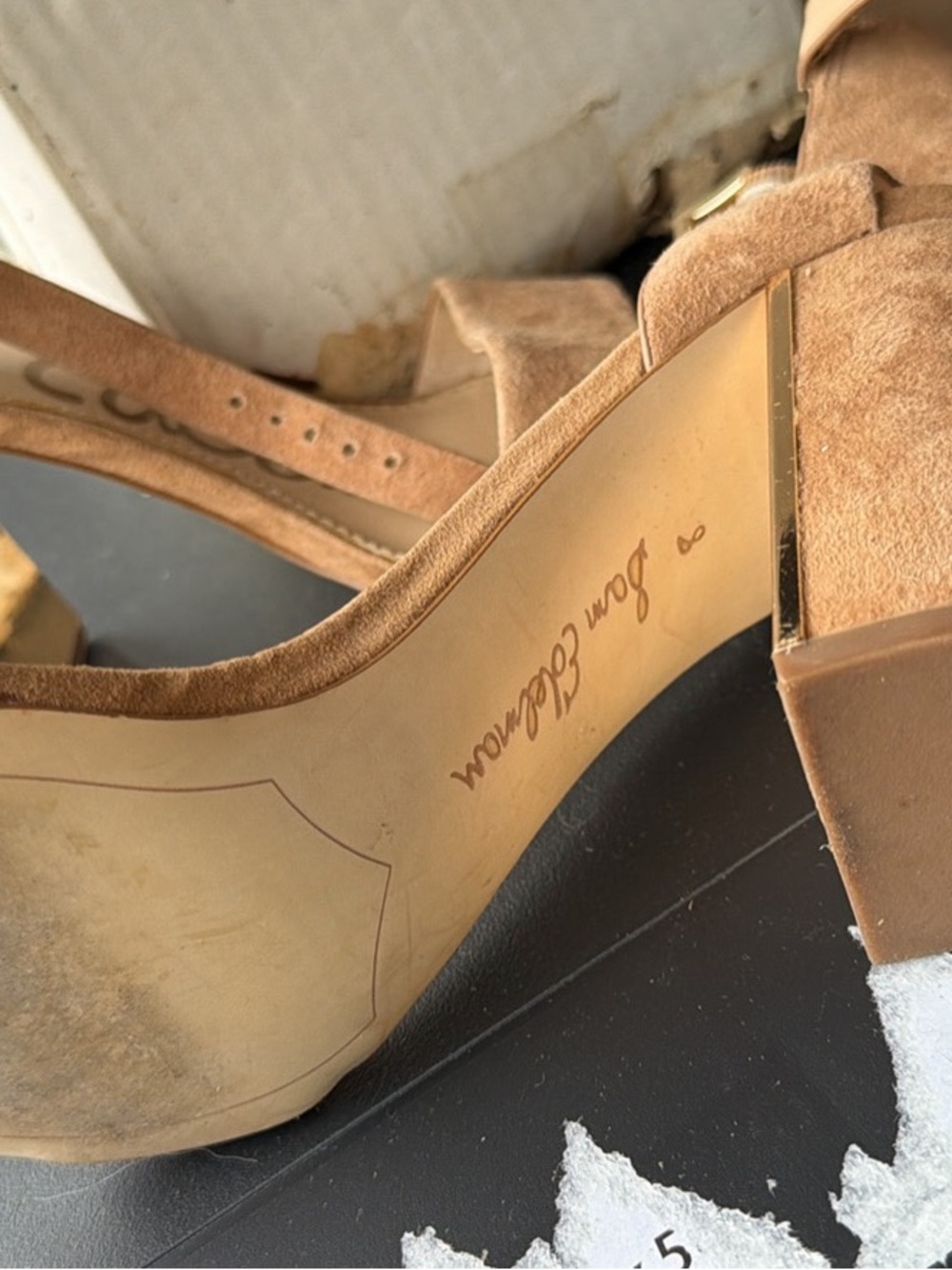 Sam Edelman Tan Suede Block Heel Sandals with Ankle Strap - Picture 4 of 4